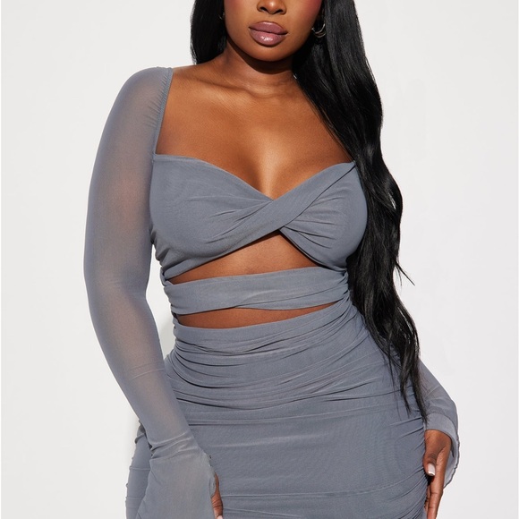 💞LAST CALL. MOVING SOON 💞 Fashionnova Curve Michelle Mesh Mini Dress - Grey - Picture 3 of 4